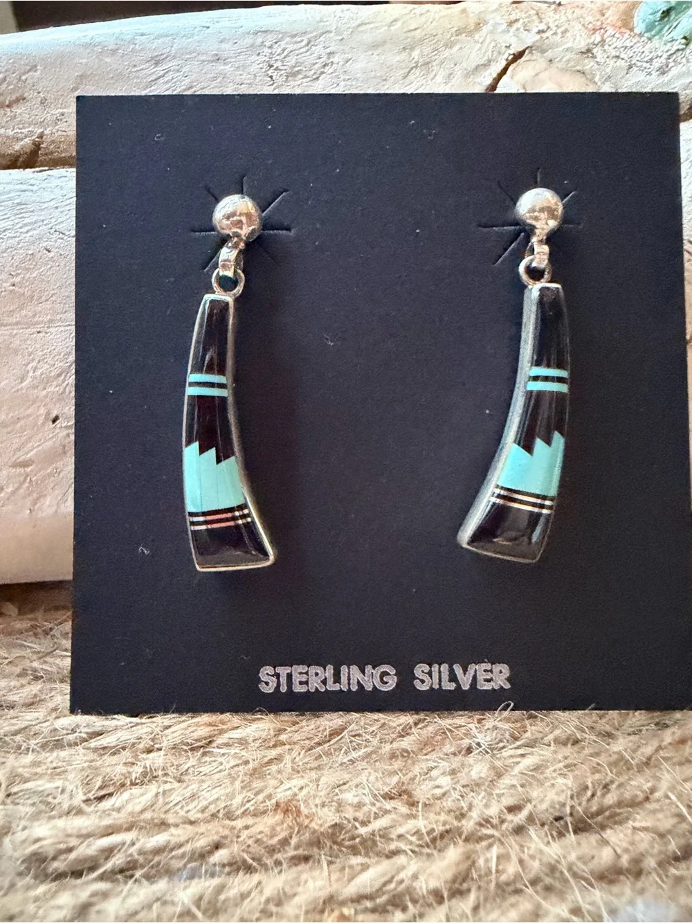 Sterling Silver Turquoise Inlay Dangle Earrings - Picture 1 of 4